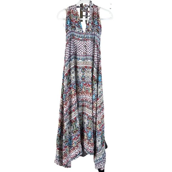 Raga Revolve Riviera Vibe Maxi Halter Dress Patchwork Paisley Boho Cottage Large - Picture 4 of 15